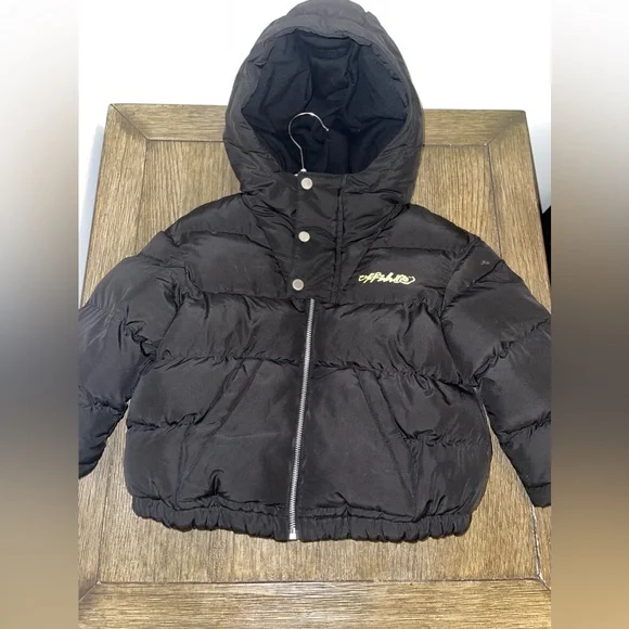 Script Logo Kids Puffer Jacket |OFF-WHITE| Black & Yellow - Picture 2 of 7